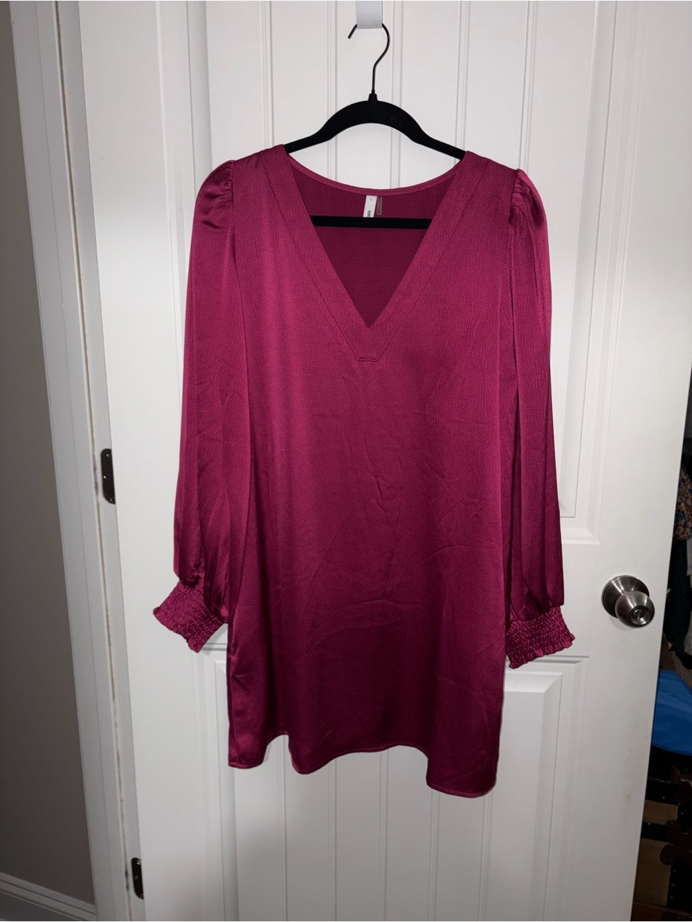 V-Neck Long Sleeve Tunic Dress in Deep Berry